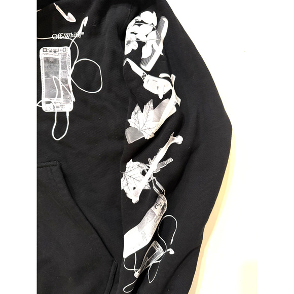 Off-White Hoodie Mens Large Black Arrows Collage Graphic Pullover Streetwear NEW - Picture 2 of 10